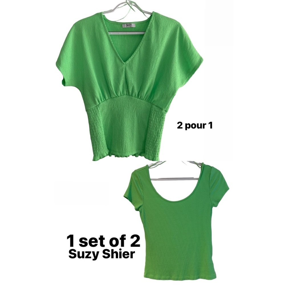 💚SUZY SHIER 1 set of 2 green lime teeshirt XS-S💚
